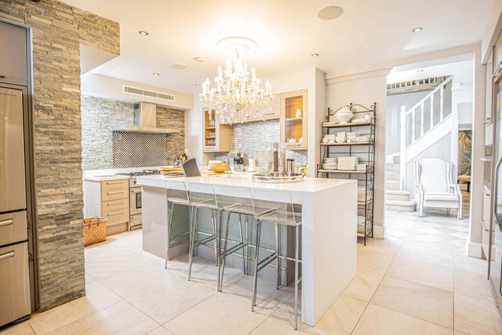 Luxury interior living room/kitchen/dining room at Villa Cap Élan, Cap d'Antibes