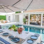 Outdoor lounge area and heated pool at Villa Cap Élan, Cap d'Antibes, Côte d'Azur