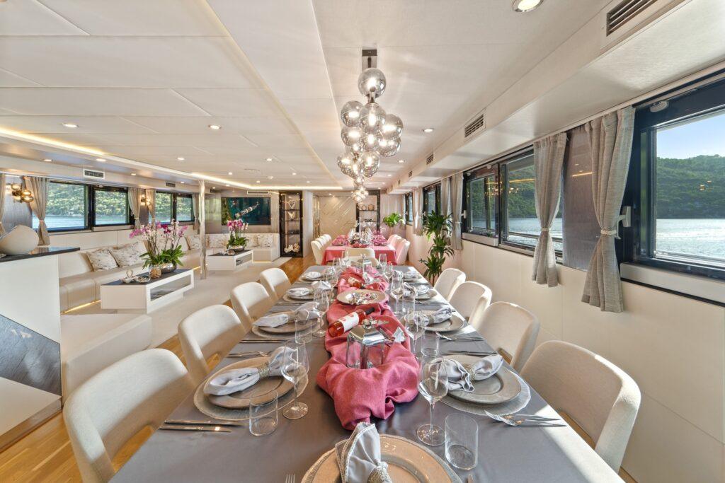 Free Spirit piano salon formal dining 24 guests Croatia superyacht