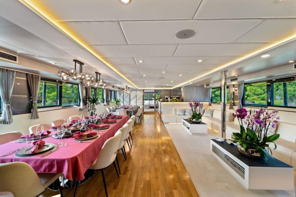 Free Spirit piano salon formal dining 24 guests Croatia superyacht