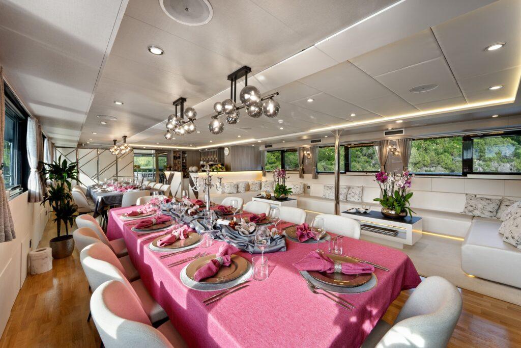 Free Spirit piano salon formal dining 24 guests Croatia superyacht