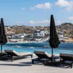 private sea dock and outdoor lounge at Vos Estate, seafront villa Mykonos