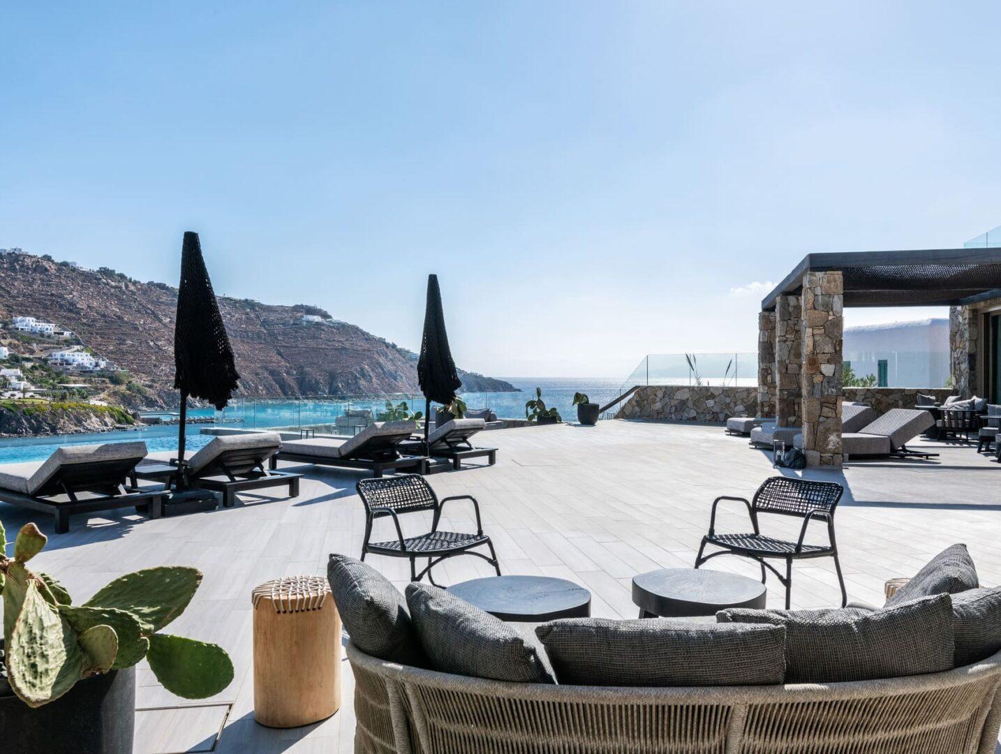 custom wooden firepit canopy at Vos Estate, luxury villa Mykonos