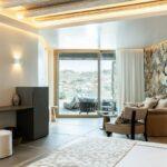 luxury en-suite bedroom with sea view at Vos Estate, 11-bedroom villa Mykonos