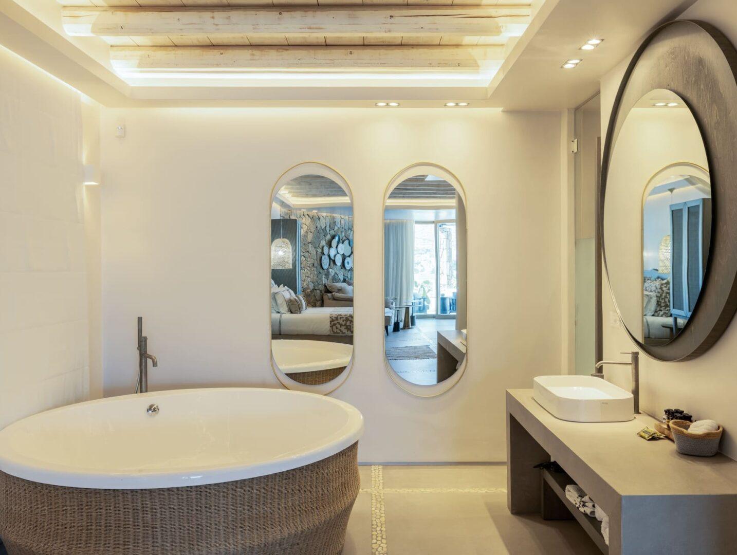 luxury en-suite bedroom with sea view at Vos Estate, 11-bedroom villa Mykonos