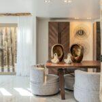 minimalist living and dining room at Vos Estate, luxury villa Mykonos