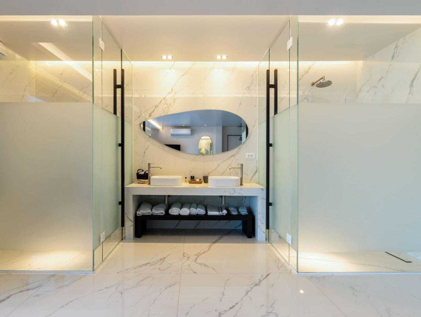 luxury en-suite bedroom with sea view at Vos Estate, 11-bedroom villa Mykonos