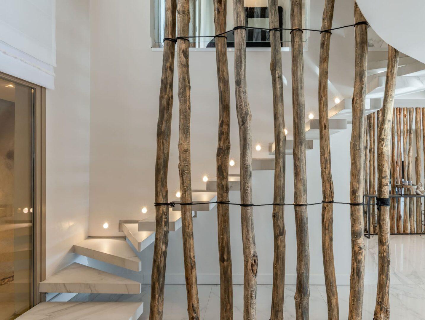 minimalist living and dining room at Vos Estate, luxury villa Mykonos