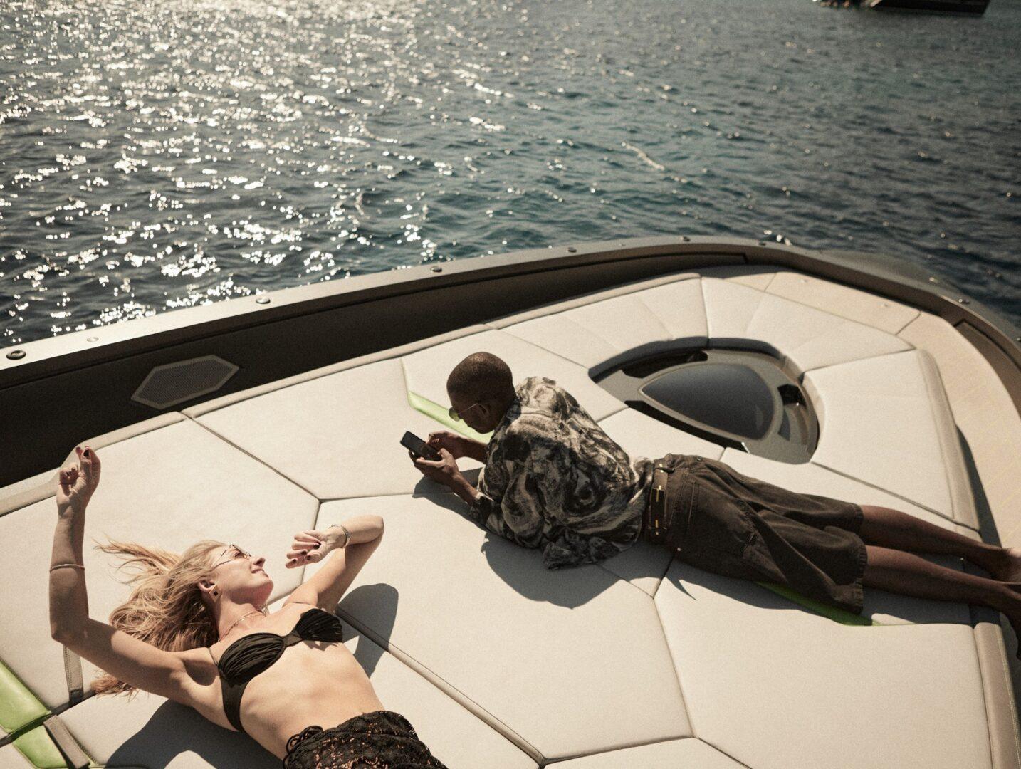 Veloce Tecnomar for Lamborghini 63 charter Mykonos bow profile Aegean